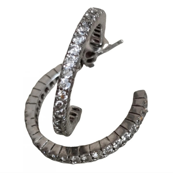 Dazzling Sterling Silver Hoops Pave CZ - Picture 6 of 16